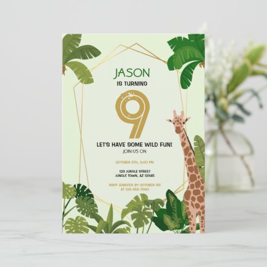 ボホサファリアニマルキレーフジオメトリック誕生日 招待状 (スタンド正面)