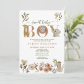 ボホサファリアニマルズスウィート男の赤ちゃんベビーシャワー 招待状 (スタンド正面)