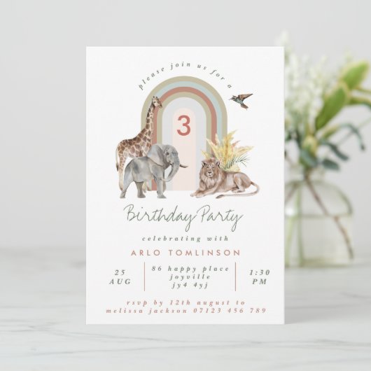 ボホサファリアニマルズ&レインボーアーチバースデーパーティー 招待状 (スタンド正面)