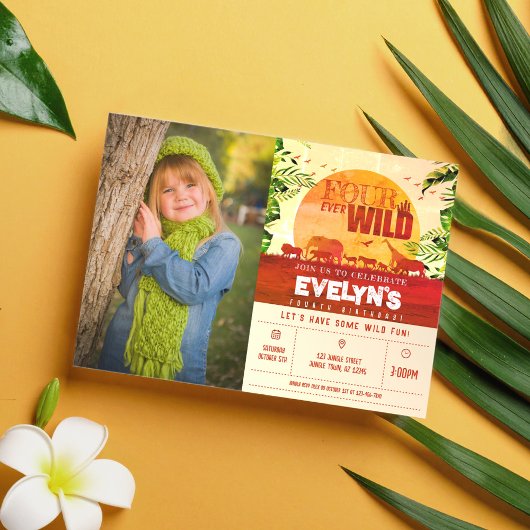 ボホサファリアニマルフォーエバーワイルドフォト誕生日 招待状