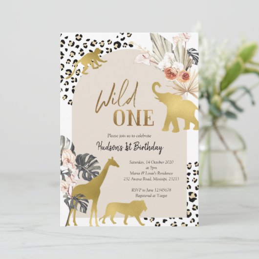 ボホサファリアニマルワイルドワン誕生日招待状 招待状 (スタンド正面)