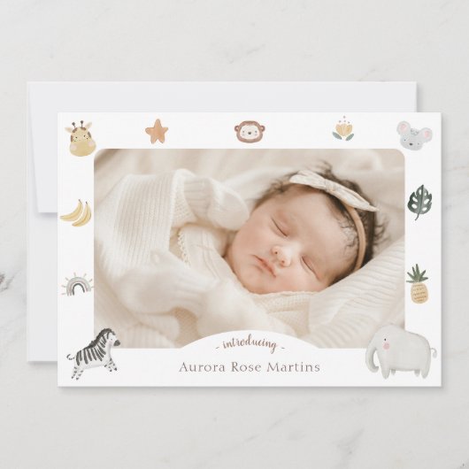 ボホサファリウォーターカラー2枚フォト誕生 案内状 (正面)