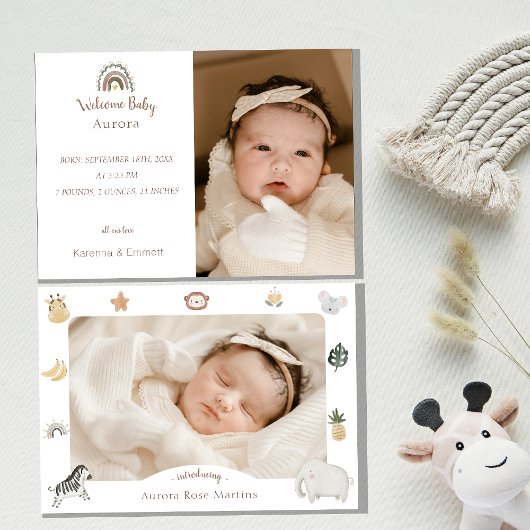 ボホサファリウォーターカラー2枚フォト誕生 案内状