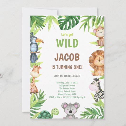 ボホサファリジャングル1st誕生日パーティーカード 招待状 (正面)