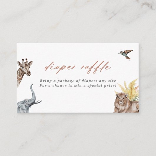 ボホサファリ動物ベビーシャワーおむつラッフル エンクロージャーカード (正面)