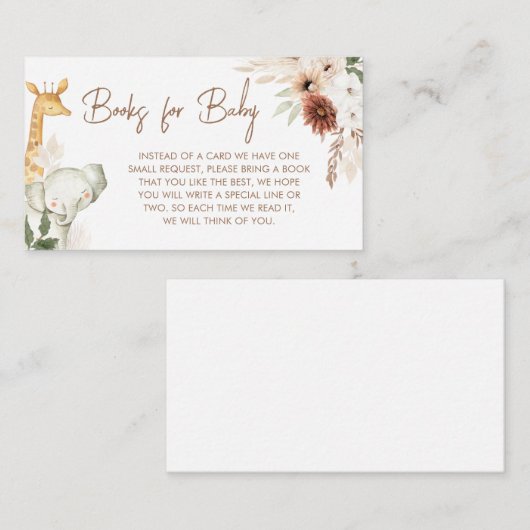 ボホサファリ動物赤ちゃんシャワーベビー エンクロージャーカード (正面/裏面)