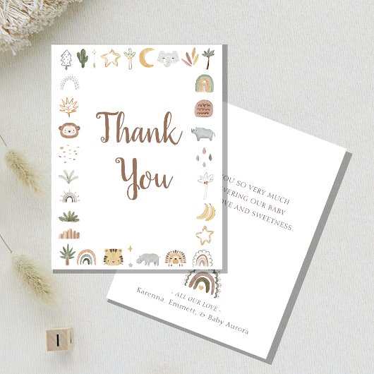 ボホサファリ水彩赤ちゃんシャワー サンキューカード