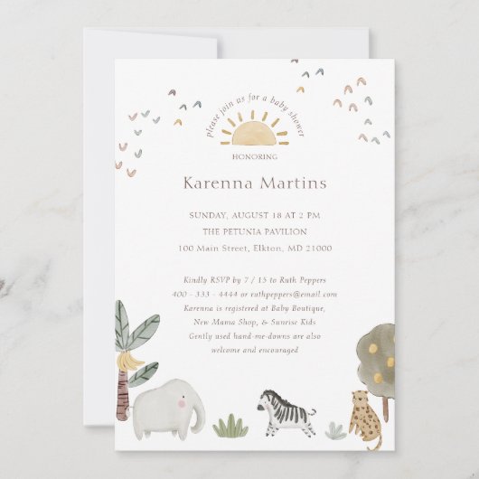 ボホサファリ水彩赤男女兼用ちゃんシャワー 招待状 (正面)