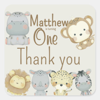 ボホサファリ誕生日スクエアステッカー スクエアシール