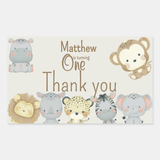 ボホサファリ誕生日ステッカー 長方形シール (正面)