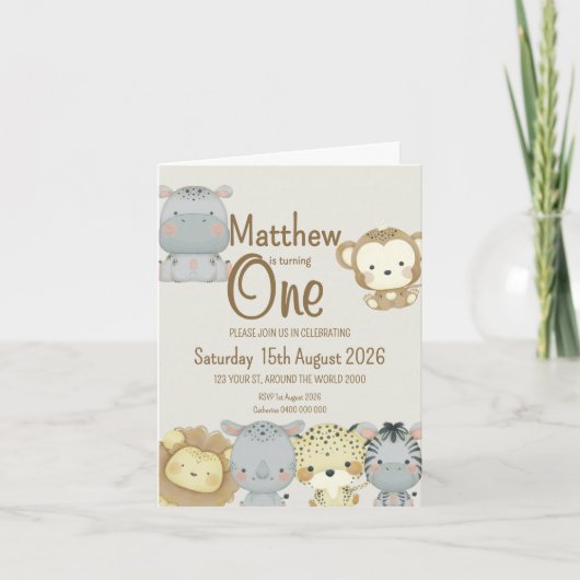 ボホサファリ誕生日折り畳み招待状 招待状 (正面)