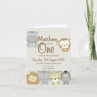 ボホサファリ誕生日折り畳み招待状 招待状