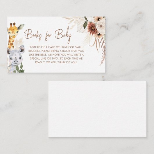 ボホサファリ赤ちゃんシャワーブックベビー エンクロージャーカード (正面/裏面)