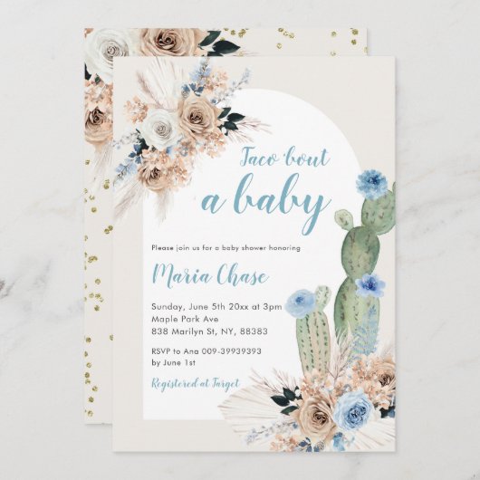 ボホサボタックスフローラタコアクアベビーショー 招待状 (正面/裏面)