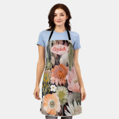 ボホサボテンの水色ピンク、桃、緑 エプロン (着用した状態)