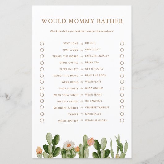 ボホサボテンの赤ちゃんシャワーはママではなくゲーム (正面)