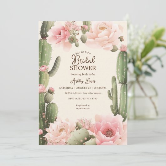 ボホサボテンフローラ砂漠ピンクのサボテンの花 招待状 (スタンド正面)