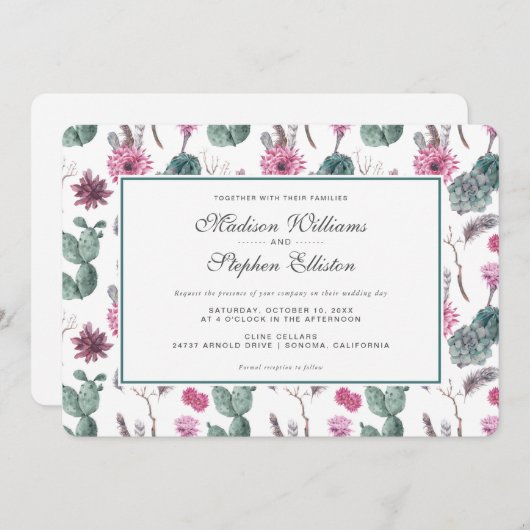 ボホサボテン、サククレント、フローラ-結婚ズ 招待状 (正面/裏面)