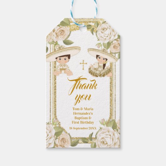 ボホサボピンク花ありがとうラベル ギフトタグ (正面)