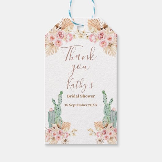 ボホサボピンク花ありがとうラベル ギフトタグ (正面)