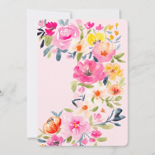 ボホサマーウォーターカラーピンクフローラブライダルシャワー 招待状 (裏面)