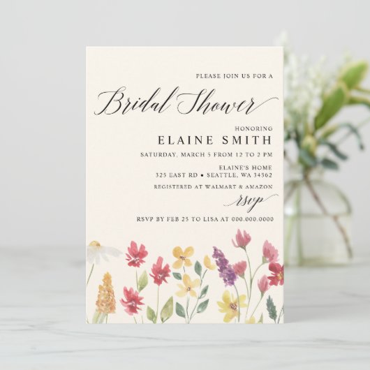 ボホサマーエレガントワイルドフラワーズブライダルシャワー 招待状 (スタンド正面)