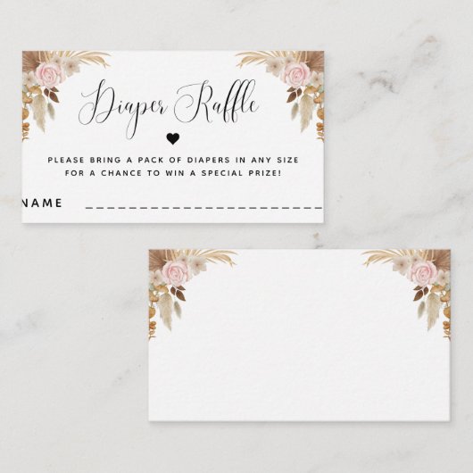 ボホサマードライドフローラベビーシャワーおむつラッフル エンクロージャーカード (正面/裏面)