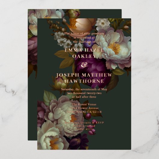 ボホサマーバラヴィンテージ結婚審美的 箔招待状 (正面/裏面)