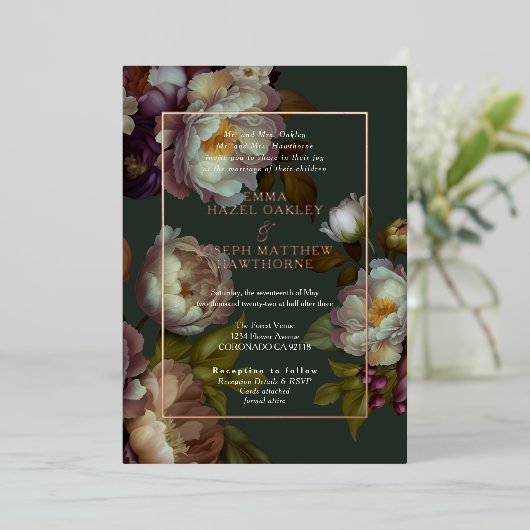 ボホサマーバラヴィンテージ結婚審美的 箔招待状 (立ち正面)