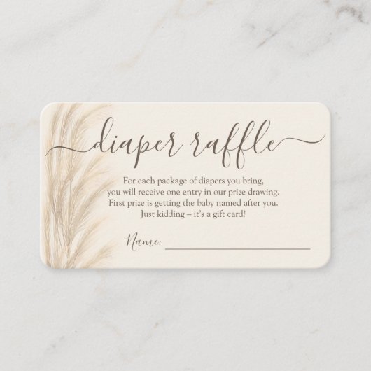 ボホサマーパンパスグラス水彩おむつラッフル エンクロージャーカード (正面)