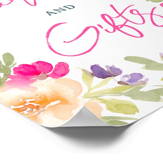 ボホサマーピンクフローラブライダルシャワー標識 ポスター (角)