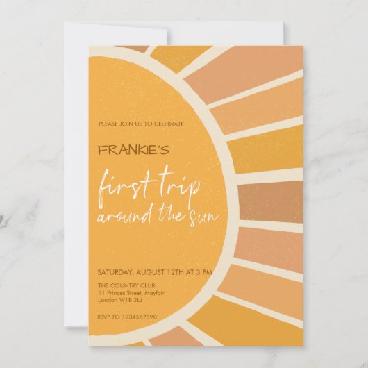 ボホサマーファーストトリップのまわりにサンフォト誕生日 招待状 (正面)