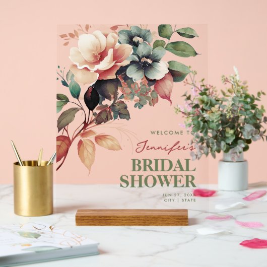 ボホサマーフローラブライダルシャワー歓迎 アクリルサイン (ウェディング)