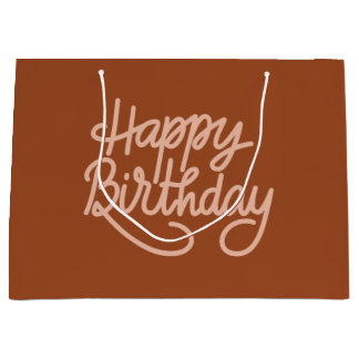 ボホサマーブラウンテラコッタトレンディーハッピーバースデー ラージペーパーバッグ