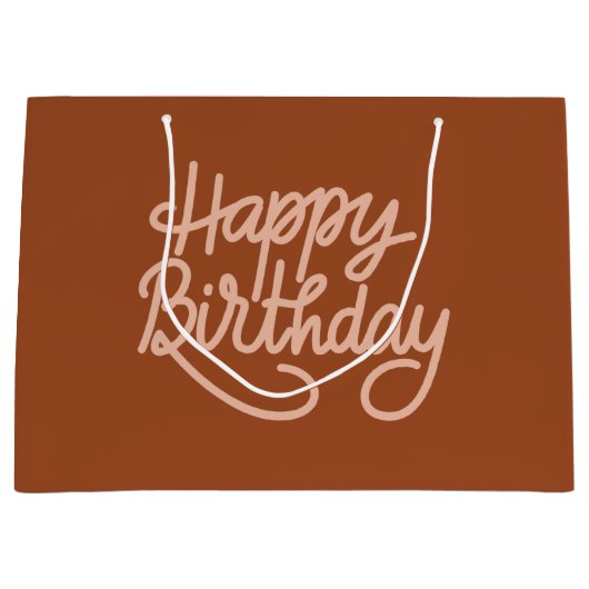 ボホサマーブラウンテラコッタトレンディーハッピーバースデー ラージペーパーバッグ (正面)