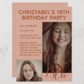 ボホサマーブラウンピンクトレンディー誕生日パーティー 招待状 (正面/裏面)