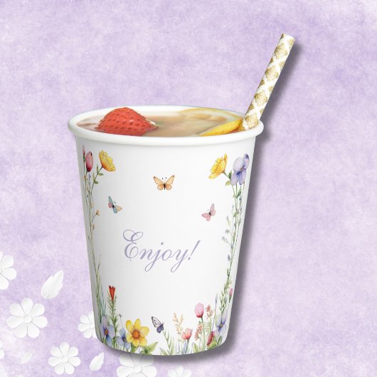 ボホサマーワイルドフラワーブライダルシャワー 紙コップ