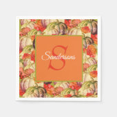 ボホサンクスギビング秋デコールウォーターカラーパンプキン スタンダードカクテルナプキン (正面)