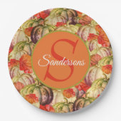 ボホサンクスギビング秋デコールウォーターカラーパンプキン ペーパープレート (正面)