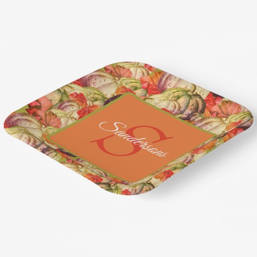 ボホサンクスギビング秋デコールウォーターカラーパンプキン ペーパープレート (傾斜あり)