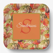 ボホサンクスギビング秋デコールウォーターカラーパンプキン ペーパープレート (正面)