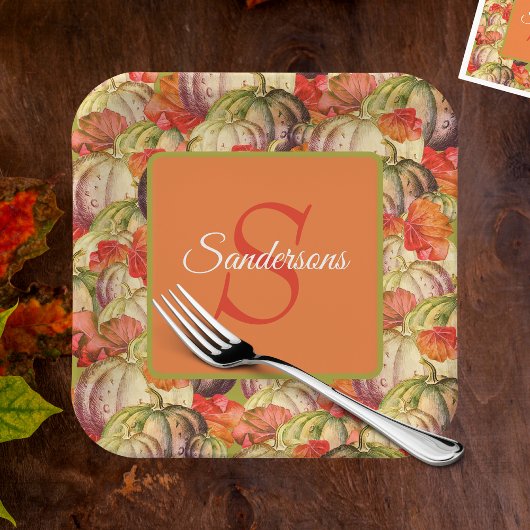 ボホサンクスギビング秋デコールウォーターカラーパンプキン ペーパープレート