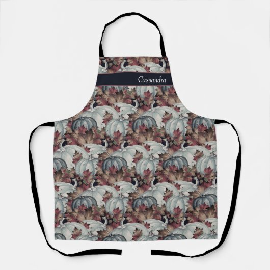 ボホサンクスギビング秋ブルーウォーターカラーパンプキン エプロン (正面)