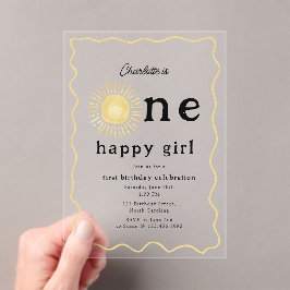 ボホサンシャインファースト誕生日ワンハッピーガールレトロ アクリル招待状