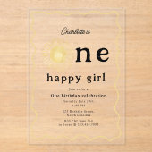 ボホサンシャインファースト誕生日ワンハッピーガールレトロ アクリル招待状 (正面)