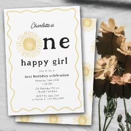 ボホサンシャインファースト誕生日ワンハッピーガールレトロ 招待状