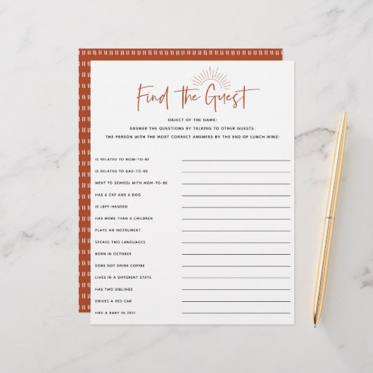 ボホサンシャインベビーシャワーゲストゲーム (正面/裏面インサイチュ)