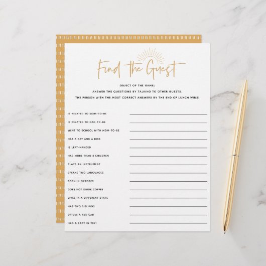 ボホサンシャインベビーシャワーゲストゲーム (正面/裏面インサイチュ)