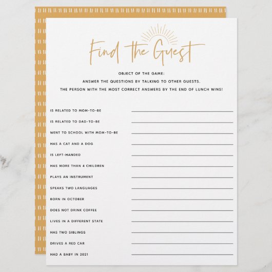 ボホサンシャインベビーシャワーゲストゲーム (正面/裏面)