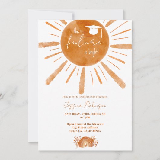 ボホサンシャインボーインボーオレンジ4枚の写真卒業 招待状 (正面)